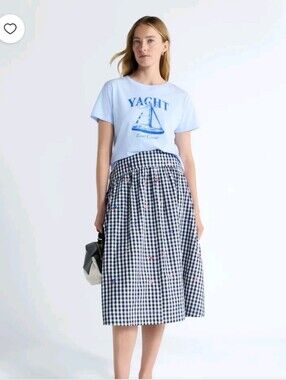 Gingham Embroidered Midi Skirt in Blue and White
